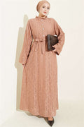 Tan Lace Dress with Ruffled Collar