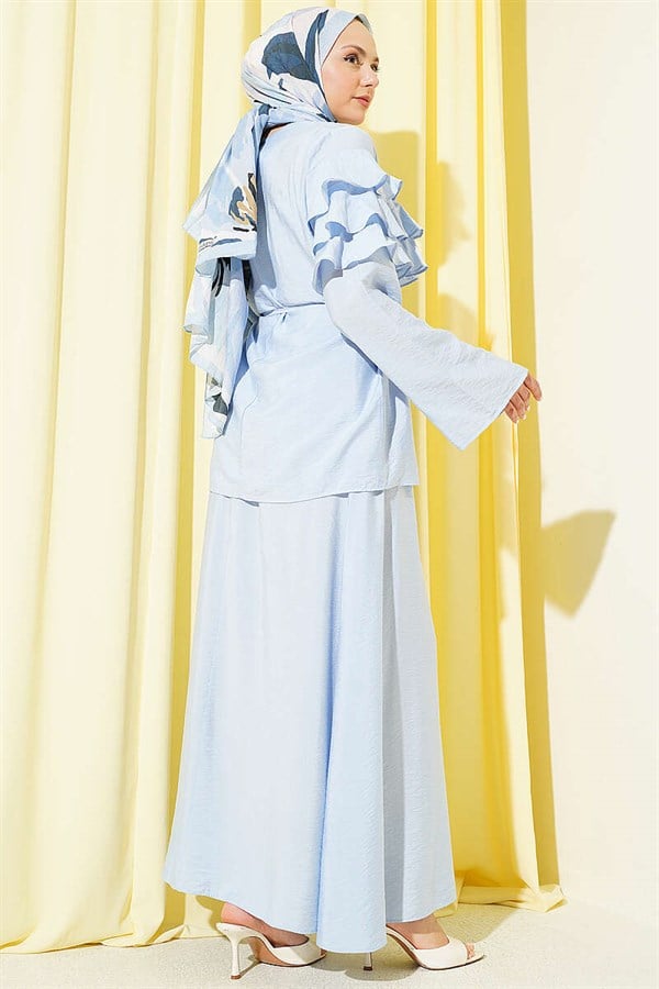 2 Piece Set with Ruffled Collar and Skirt, Blue