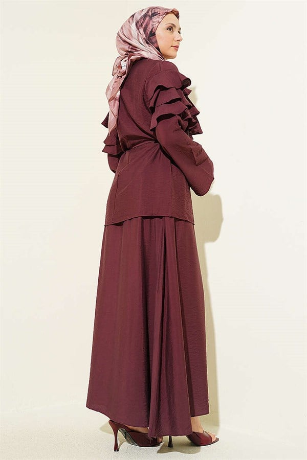 2 Piece Set with Ruffled Collar and Skirt, Plum