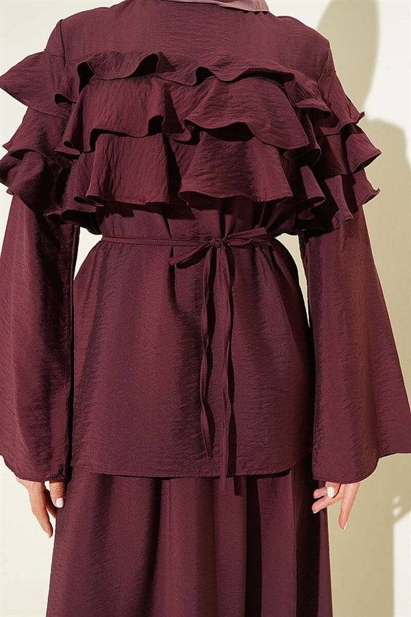 2 Piece Set with Ruffled Collar and Skirt, Plum