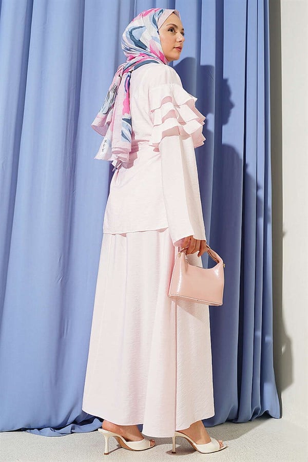 Pink 2 Piece Set with Ruffled Collar and Skirt