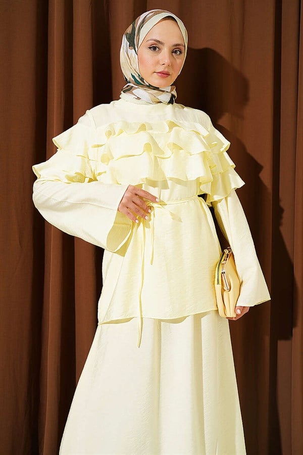 2 Piece Set with Ruffled Collar and Skirt, Yellow
