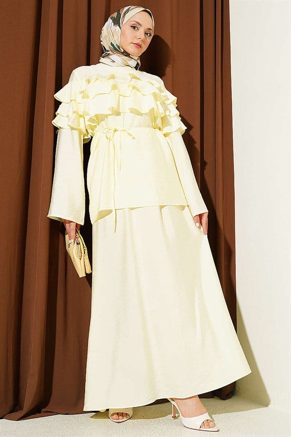 2 Piece Set with Ruffled Collar and Skirt, Yellow