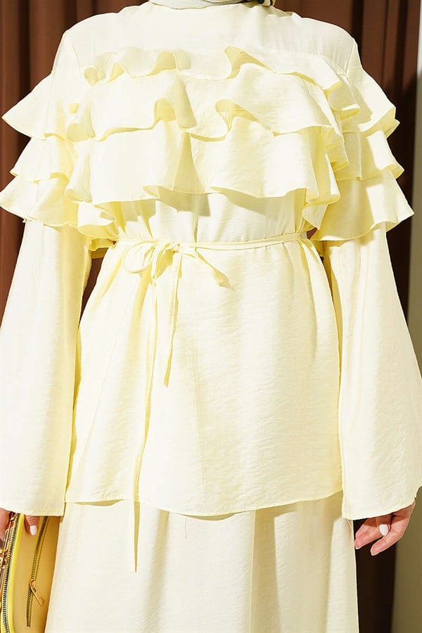 2 Piece Set with Ruffled Collar and Skirt, Yellow