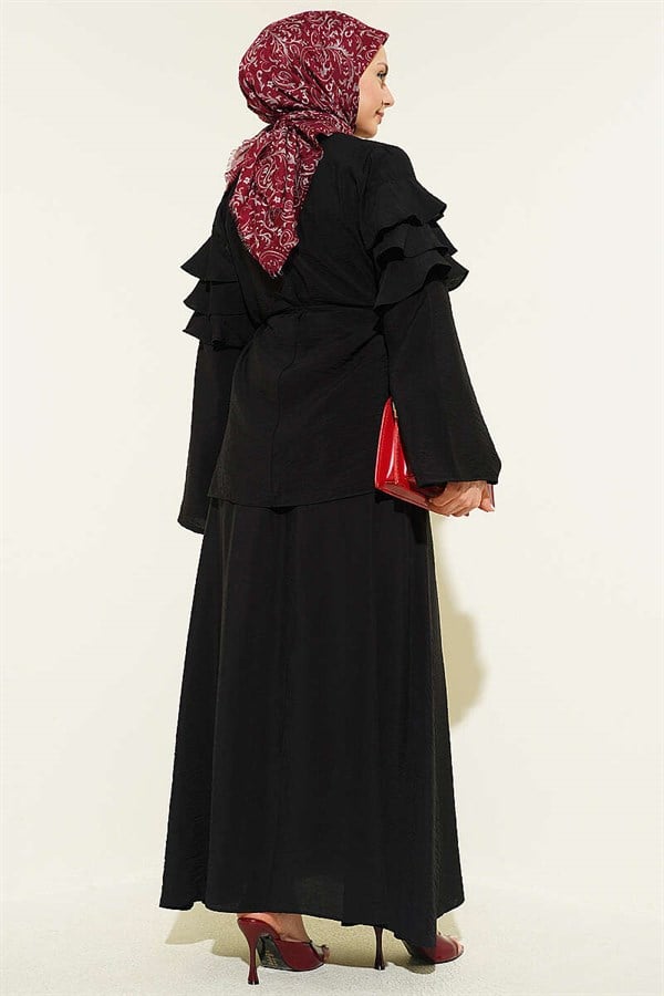 2 Piece Set with Ruffled Collar and Skirt, Black