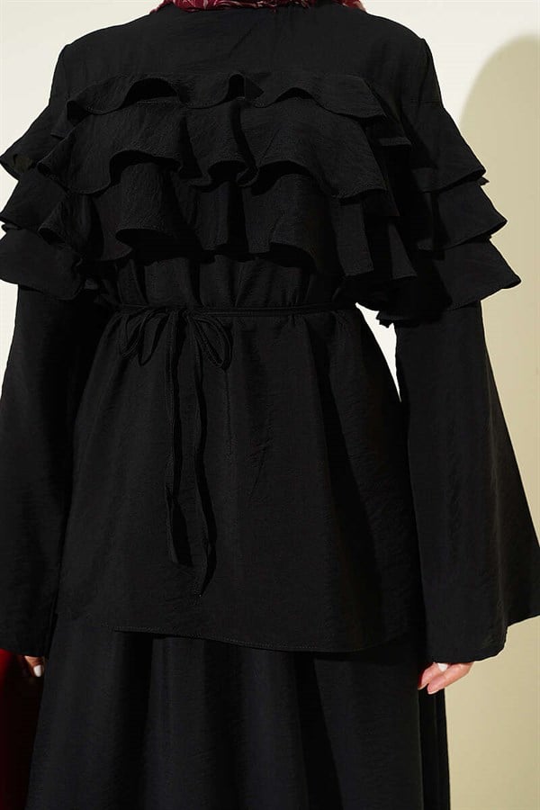 2 Piece Set with Ruffled Collar and Skirt, Black