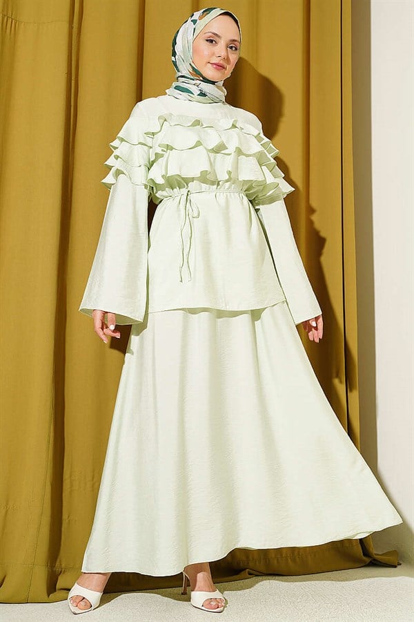 2 Piece Set with Ruffled Collar and Skirt, Aqua Green