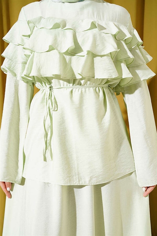 2 Piece Set with Ruffled Collar and Skirt, Aqua Green