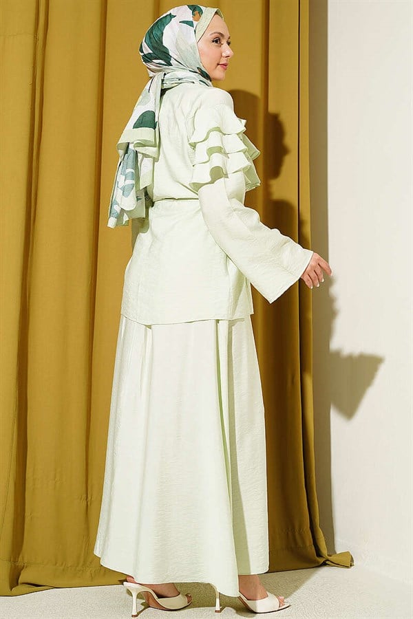2 Piece Set with Ruffled Collar and Skirt, Aqua Green