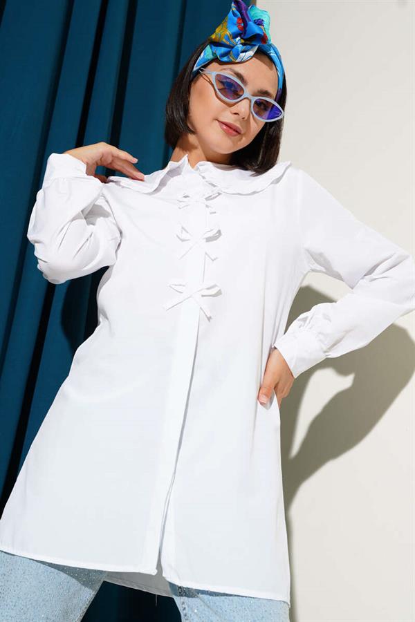 Ruffle Collar Bow Tunic White
