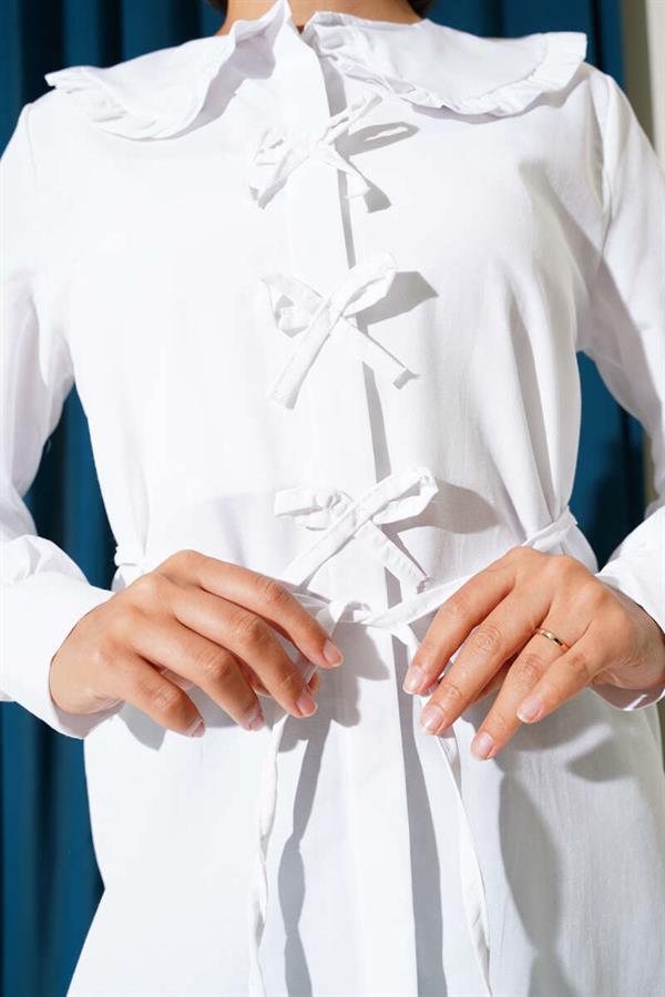 Ruffle Collar Bow Tunic White