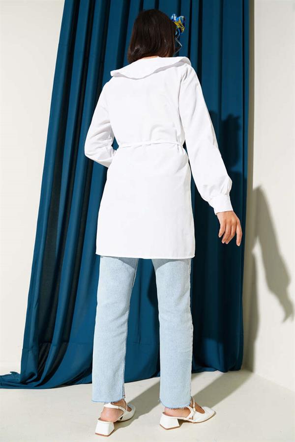 Ruffle Collar Bow Tunic White