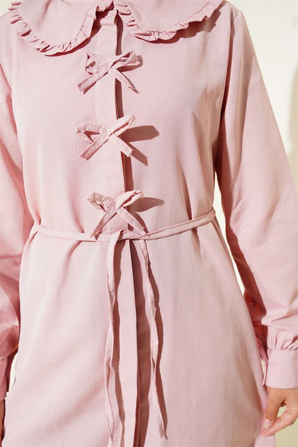 Ruffle Collar Bow Tunic Powder