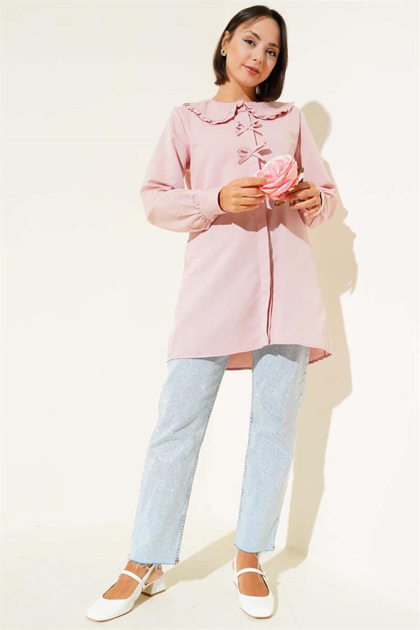 Ruffle Collar Bow Tunic Powder