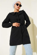 Ruffle Collar Bow Tunic Black