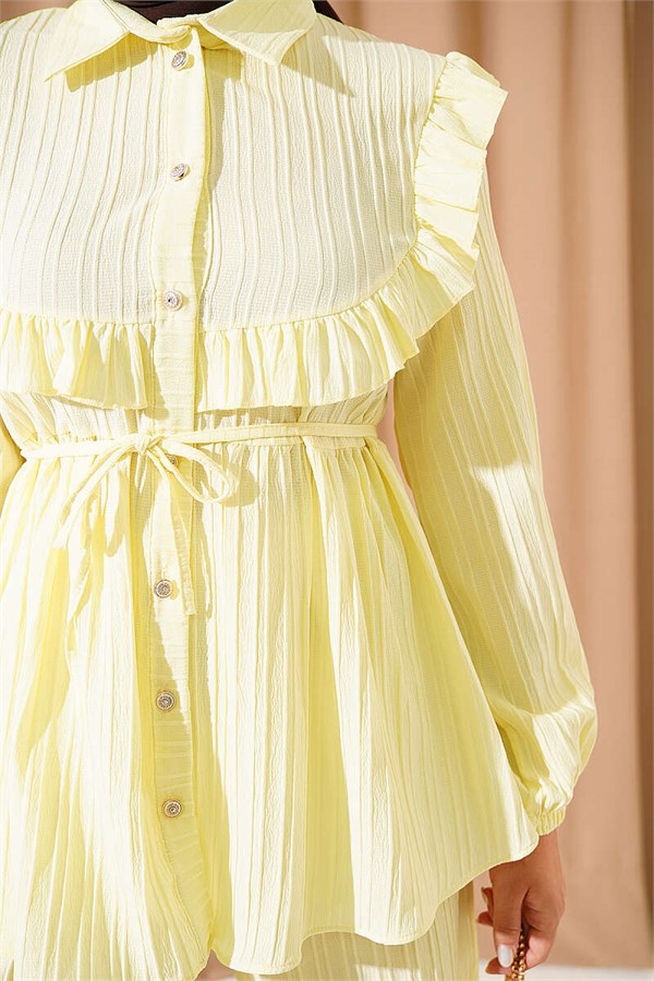 Two-Piece Set with Ruffled Collar and Tie Closure, Yellow