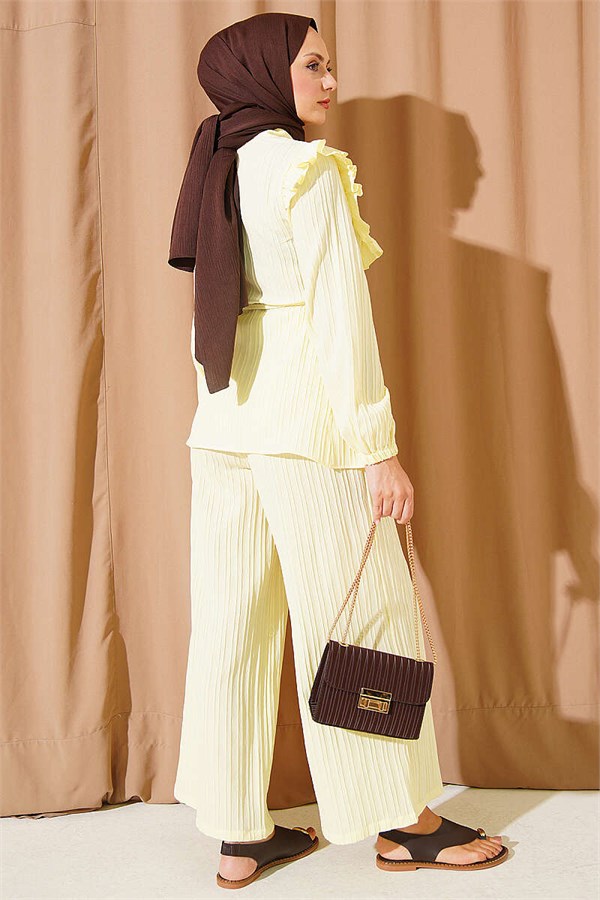 Two-Piece Set with Ruffled Collar and Tie Closure, Yellow