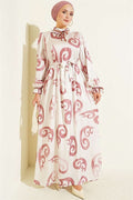 Rose Pink Dress with Ruffled Collar and Ribbon Detail