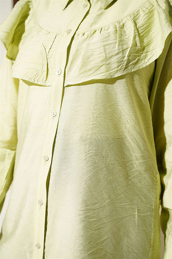 Shirt with Ruffled Collar and Buttoned Cuffs, Light Green