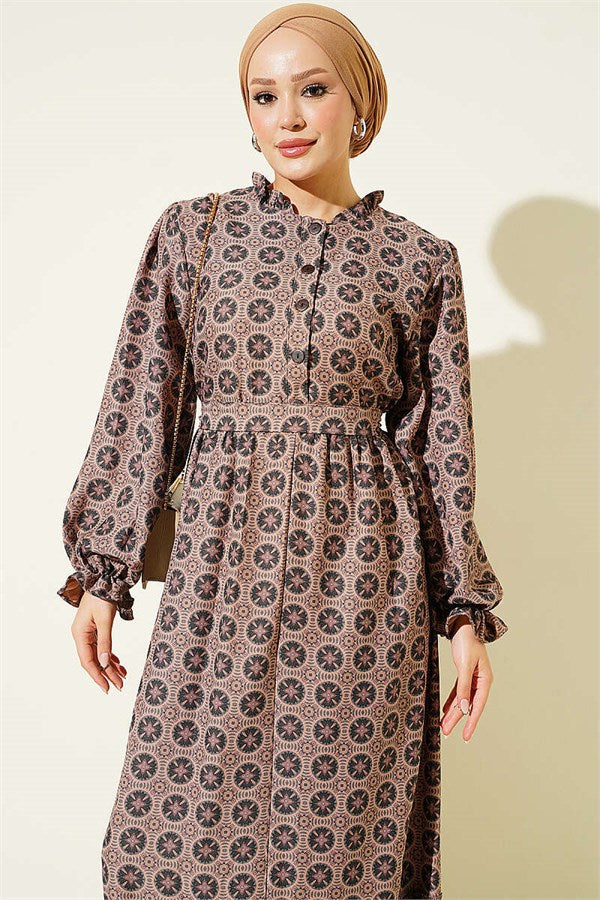 Authentic Dress with Ruffled Collar, Powder Pink