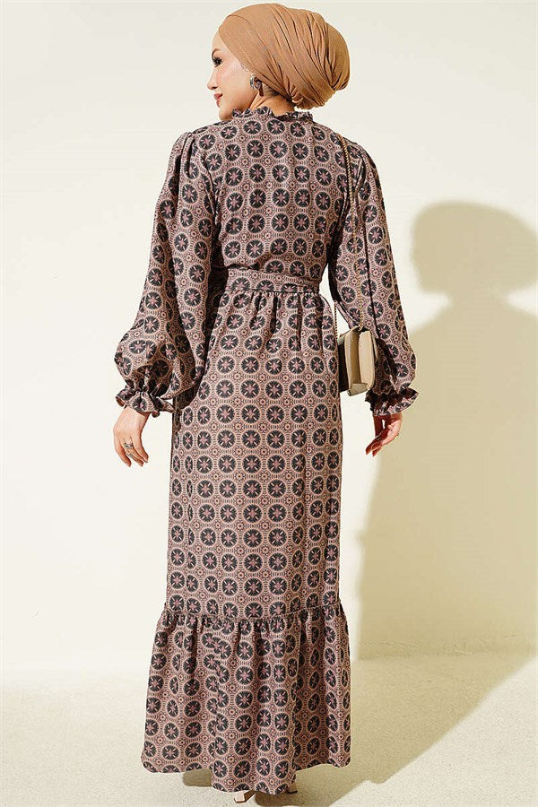 Authentic Dress with Ruffled Collar, Powder Pink