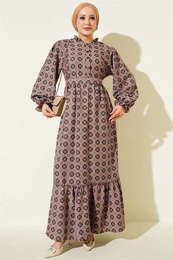 Authentic Dress with Ruffled Collar, Powder Pink