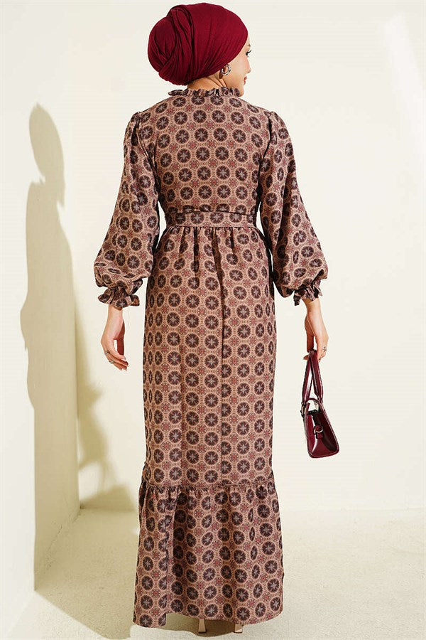 Authentic Dress with Ruffled Collar, Tan