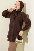 Shirt with Ruffled Collar and Stone Buttons, Brown