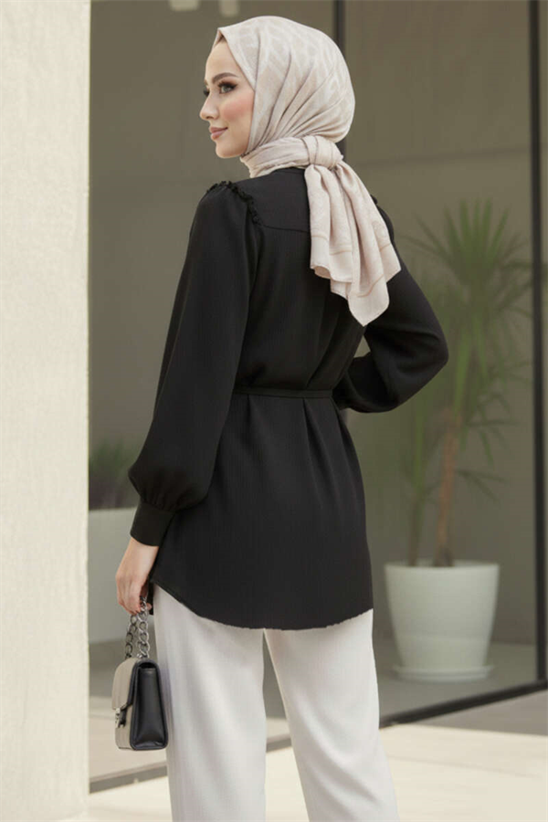Black Tunic with Bow Detail on Collar