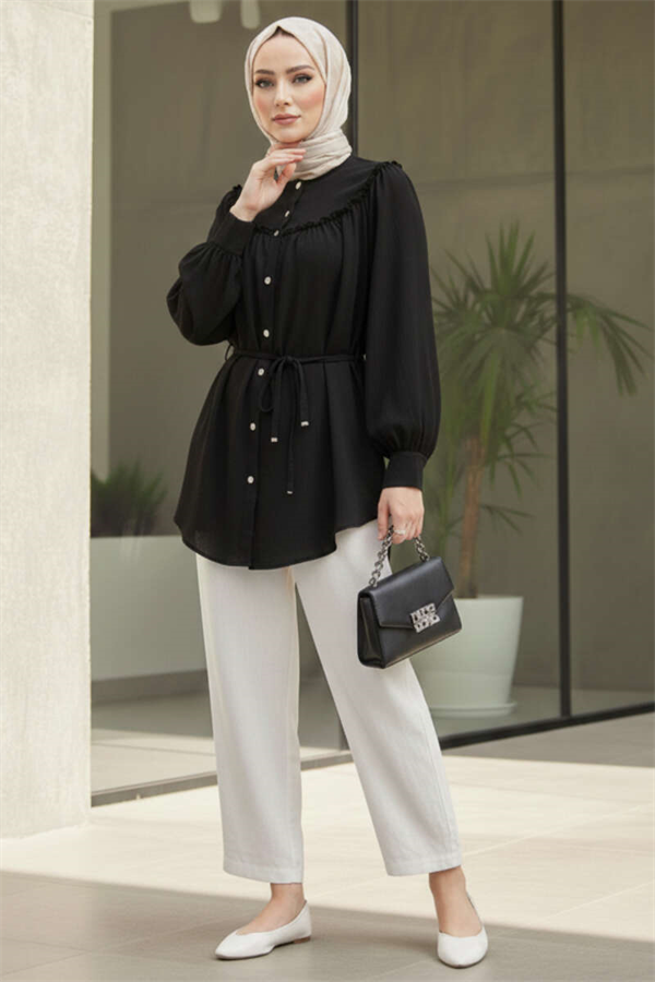 Black Tunic with Bow Detail on Collar