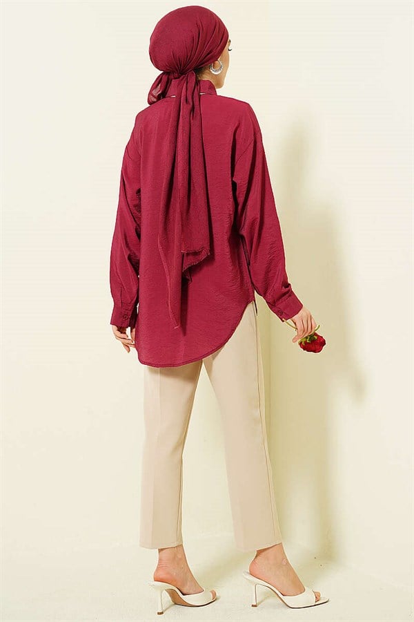 Basic Shirt with Neck Scarf, Burgundy
