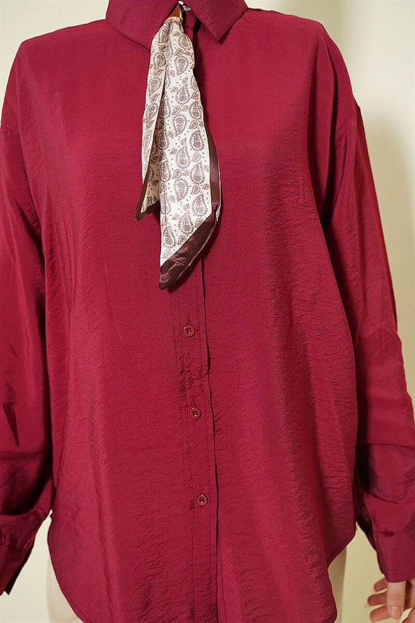 Basic Shirt with Neck Scarf, Burgundy