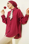 Basic Shirt with Neck Scarf, Burgundy