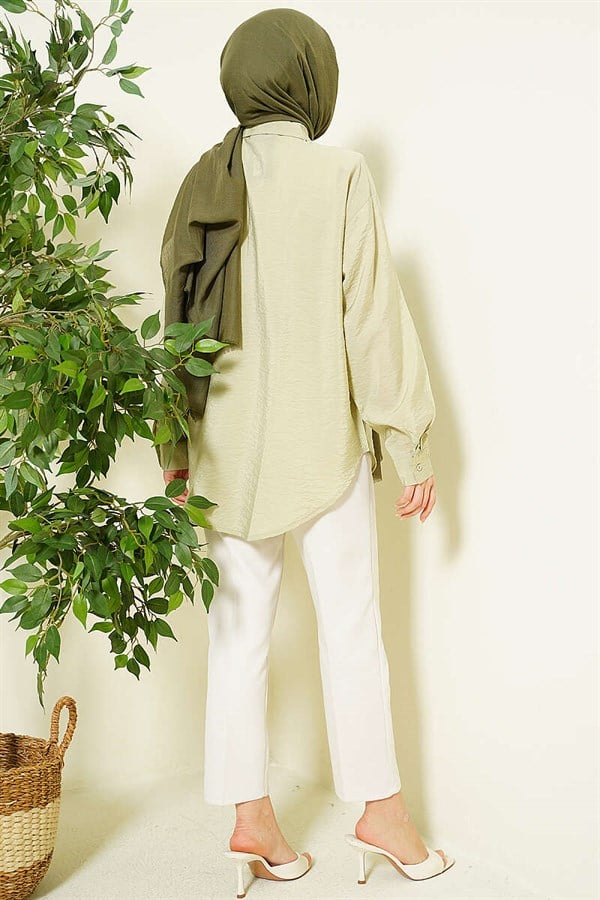 Basic Shirt with Neck Scarf, Light Green