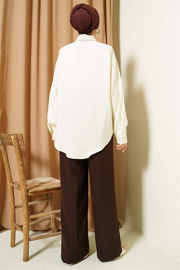 Basic Shirt with Neck Scarf, Cream