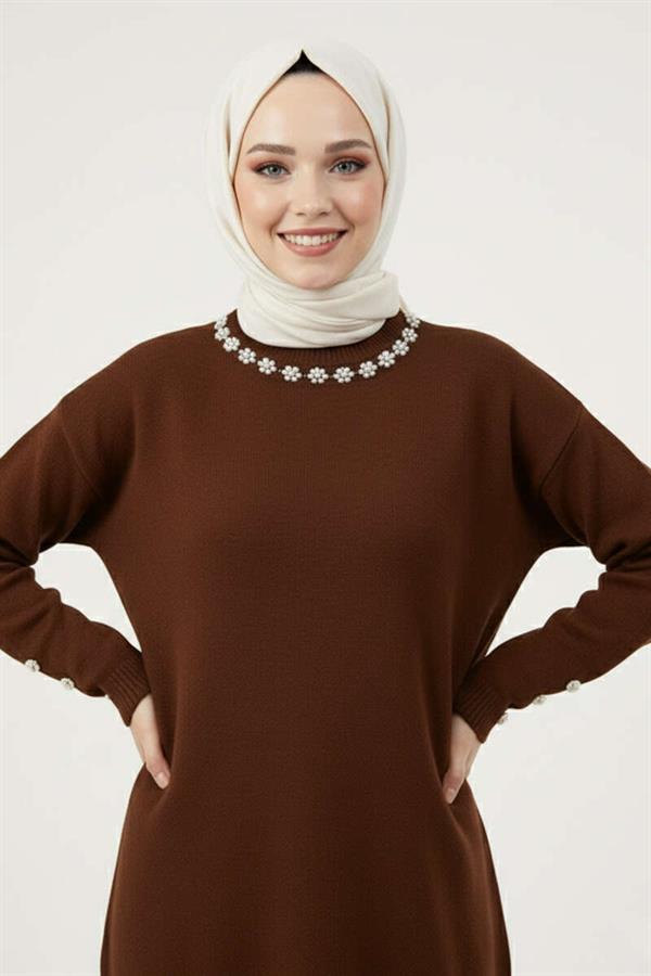 Pearl Collar Bearded Tunic Bitter Brown