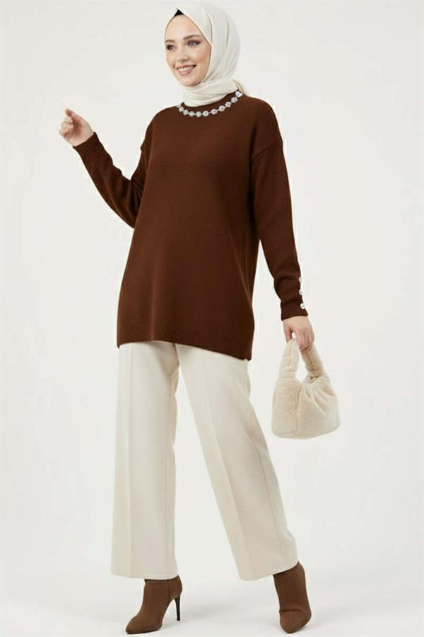 Pearl Collar Bearded Tunic Bitter Brown