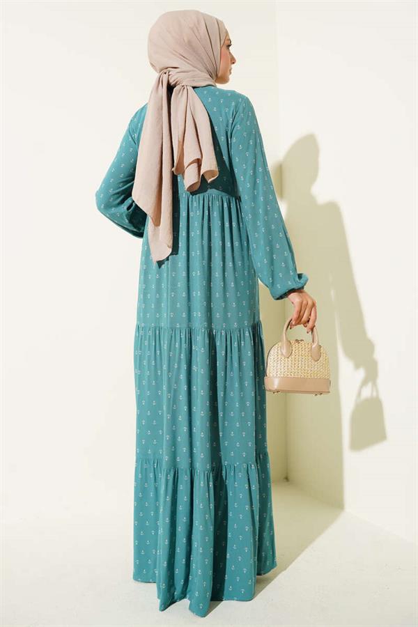 Anchor Patterned Dress with Collar and Rope
