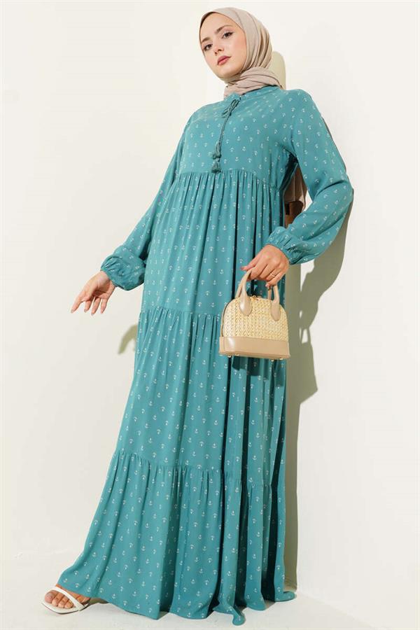 Anchor Patterned Dress with Collar and Rope