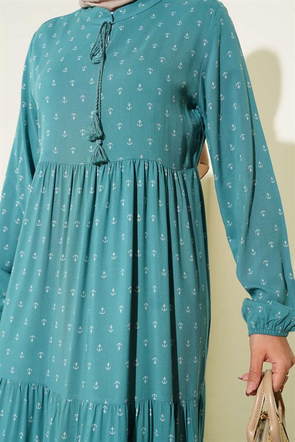 Anchor Patterned Dress with Collar and Rope