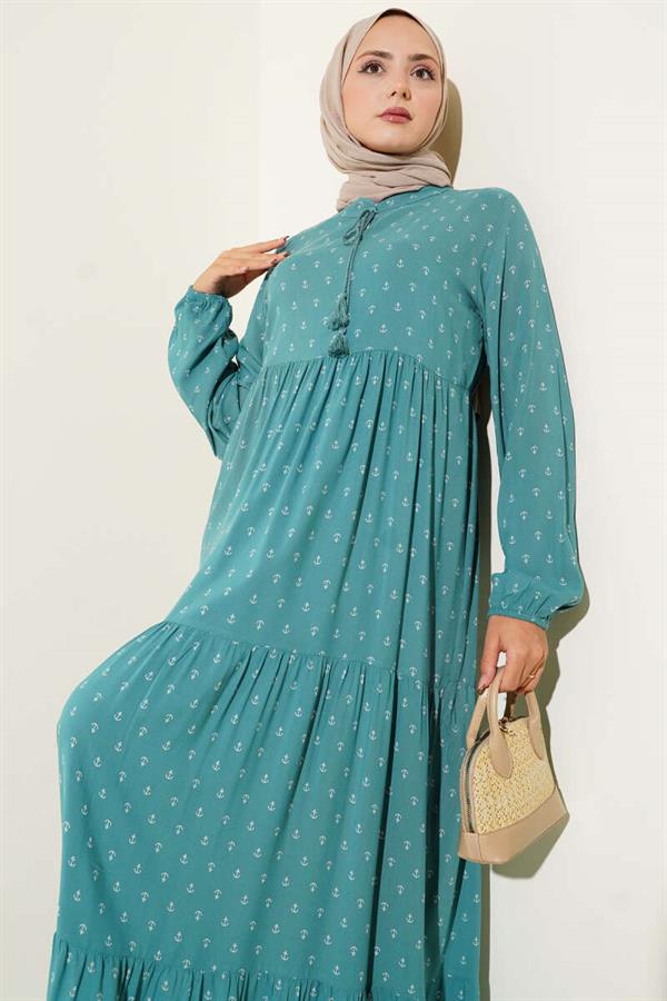 Anchor Patterned Dress with Collar and Rope