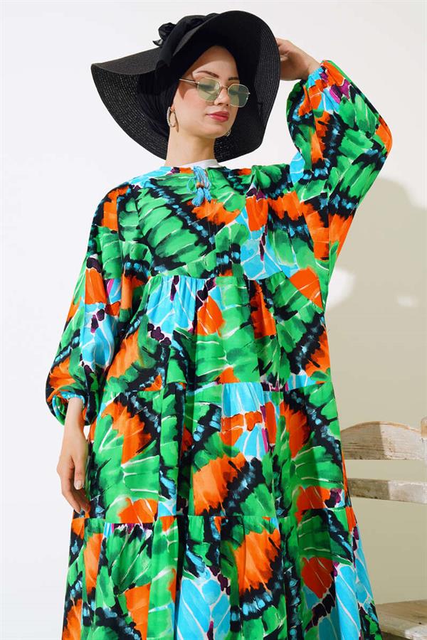 Batwing Collar Dress Green