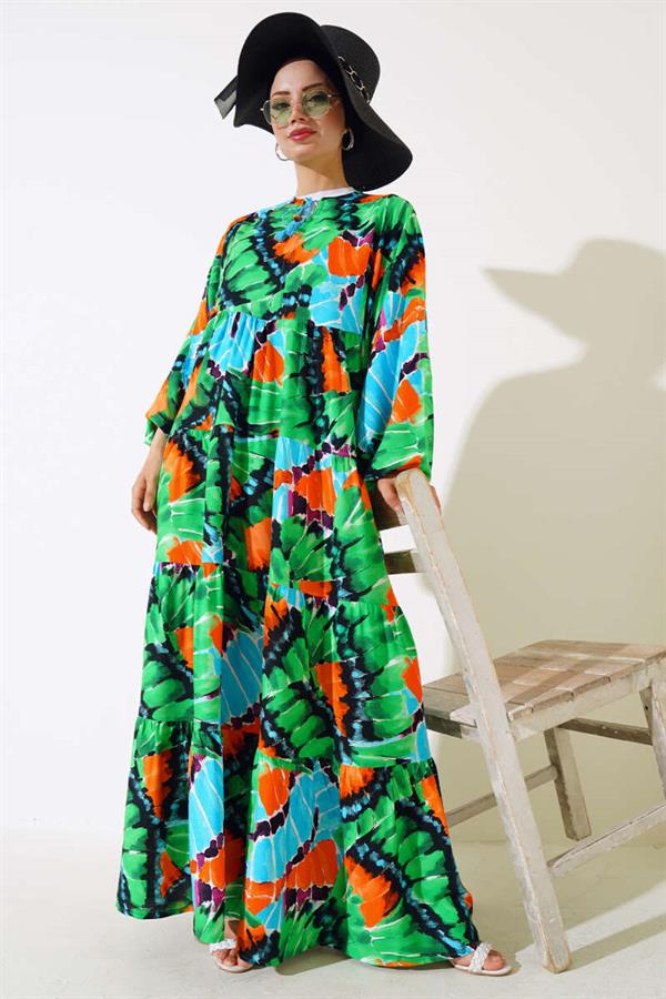 Batwing Collar Dress Green
