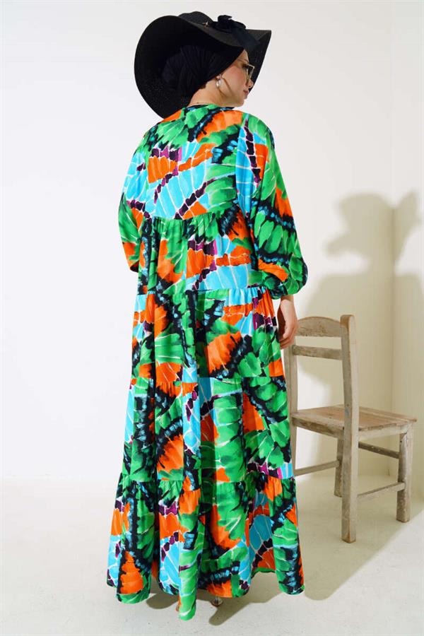 Batwing Collar Dress Green