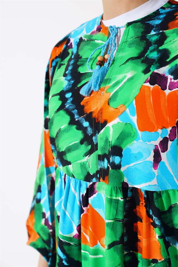 Batwing Collar Dress Green