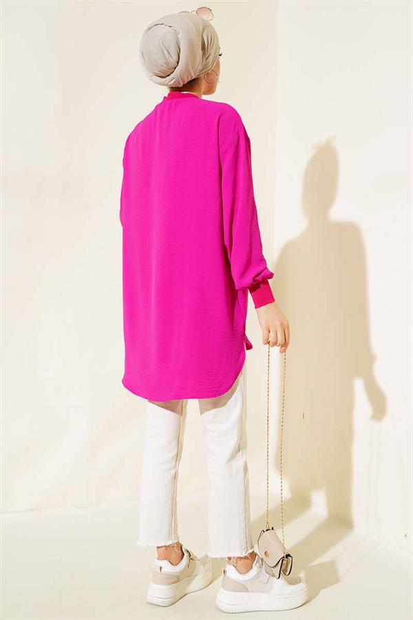 Collar Sleeve Ribbed Tunic Fuchsia