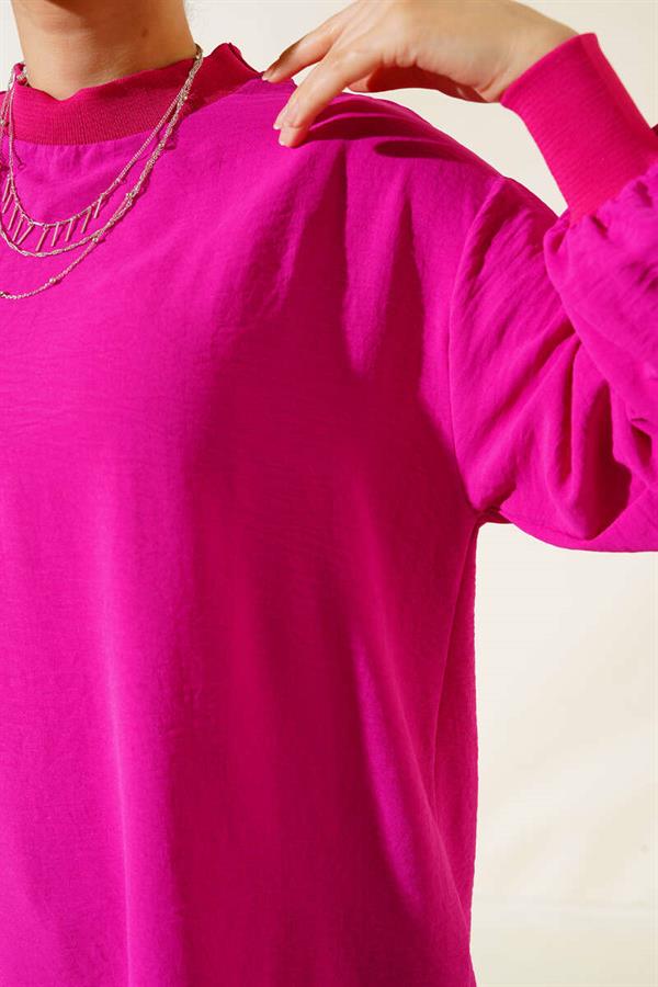 Collar Sleeve Ribbed Tunic Fuchsia
