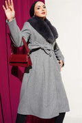 Fur Collar Cashmere Coat Gray