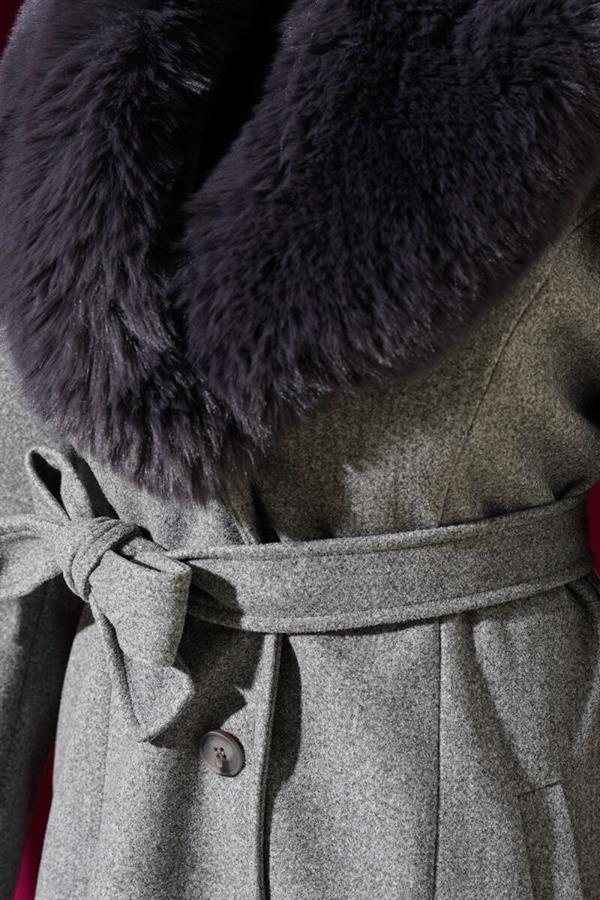 Fur Collar Cashmere Coat Gray