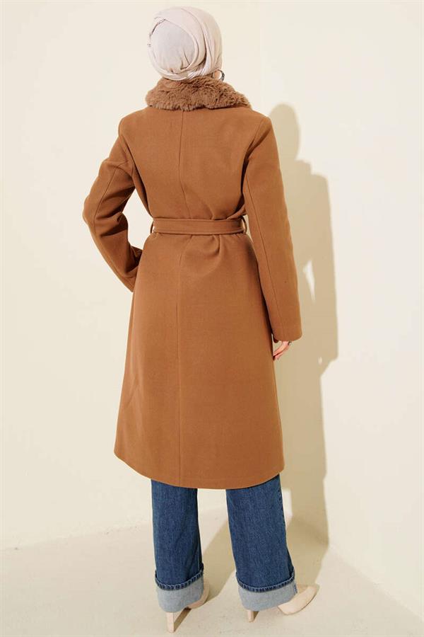 Fur Collar Cashmere Coat Latte